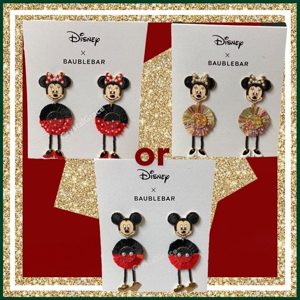 Disney x Baublebar Dangle Earrings Mickey / Minnie Body Fringe Ears Gift Holiday